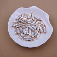 Biwa Cultured Freshwater Pearl Beads, with Brass, gold color plated, DIY, white, Length about 6-7mm 