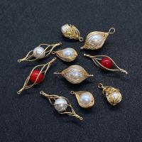ABS Plastic Pendants, Brass, with ABS Plastic Pearl, gold color plated, DIY 