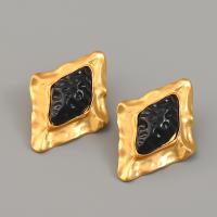 Zinc Alloy Stud Earring, with Resin, Rhombus, plated, fashion jewelry & for woman, gold 