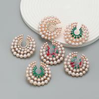 Plastic Pearl Zinc Alloy Earring, with Plastic Pearl, Round, fashion jewelry & for woman & with rhinestone 