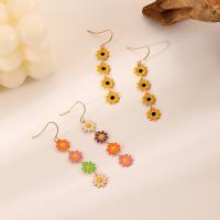 Brass Drop Earring, Daisy, KC gold color plated, fashion jewelry & for woman & enamel [