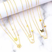 Fashion Sweater Chain Necklace, Titanium Steel, with Shell, with 2.36inch extender chain, plated, Double Layer & for woman & with rhinestone, golden Approx 15.16 Inch, Approx 17.13 Inch 