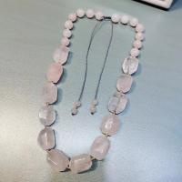 Quartz Necklace, Rose Quartz, with Knot Cord, irregular, fashion jewelry & adjustable & for woman, pink Approx 50 cm [