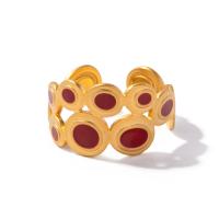 Esmalte de acero inoxidable anillo de dedo, acero inoxidable 304, Esférico, chapado, Joyería, dorado, Ring inner diameter:17.6mm, Vendido por UD