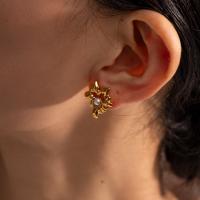 Edelstahl Perle Stud Ohrring, 304 Edelstahl, mit Kunststoff Perlen, Blume, plattiert, Modeschmuck, goldfarben, 20x19.2mm, verkauft von Paar