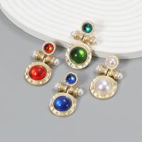 Resin Zinc Alloy Earring, with Resin & Plastic Pearl, Round, fashion jewelry & for woman 