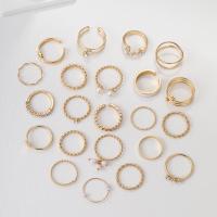 Zinc Alloy Ring Set, with Plastic Pearl, 22 pieces & fashion jewelry & for woman & with rhinestone, gold 