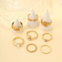 Zinc Alloy Ring Set, with Plastic Pearl, 8 pieces & fashion jewelry & for woman & with rhinestone 