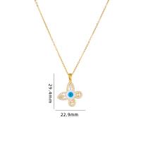 Evil Eye Jewelry Necklace, Brass, with 304 Stainless Steel, with 5CM extender chain, plated, micro pave cubic zirconia & for woman & enamel Approx 40 cm 