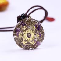 Quartz Necklace, Resin, with Gold Foil & Amethyst & Brass, Flat Round, gold color plated, fashion jewelry & Unisex & epoxy gel, mixed colors, 35mm Approx 66 cm [