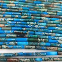Impression Jasper Bead, Column, polished, DIY, blue Approx 38 cm 