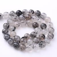 Rutilquarz Perlen, Schwarzer Rutilquarz, rund, DIY & verschiedene Größen vorhanden, weiß und schwarz, Länge:ca. 38 cm, verkauft von Strang