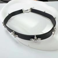 Fashion Choker Necklace, Zinc Alloy, with PU Leather, silver color plated, fashion jewelry & for woman, black Approx 30 cm 