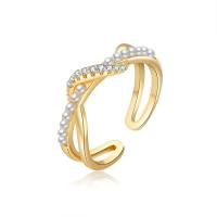 Cubic Zirconia Micro Pave Brass Finger Ring, with Plastic Pearl, real gold plated, fashion jewelry & micro pave cubic zirconia & for woman, white, Ring inner mm 