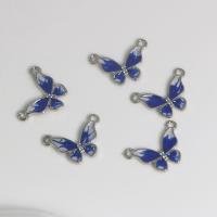 Zinc Alloy Enamel Pendants, Butterfly, silver color plated, DIY & double-hole, blue 