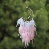 Fashion Dream Catcher, Feather, with Crystal & Iron & Acrylic, Moon, for home and office & hollow, pink 