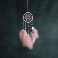Fashion Dream Catcher, Feather, with Cotton Thread & Shell & Iron & Acrylic, for home and office & hollow, pink, 550mm 