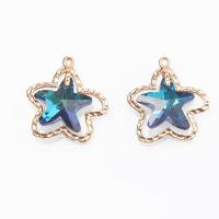 Glass Brass Pendants, with Brass, Star, gold color plated, DIY [