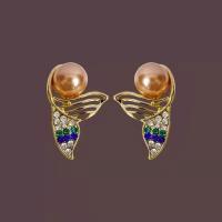 Plastic Pearl Zinc Alloy Earring, with Plastic Pearl, gold color plated, fashion jewelry & for woman & with rhinestone, mixed colors, 20mm 