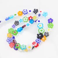 Millefiori Scheibe Lampwork Perlen, Blume, DIY, gemischte Farben, 8mm, ca. 25PCs/Strang, verkauft von Strang