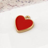 Zinc Alloy Enamel Pendants, Heart, gold color plated, DIY, red 