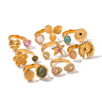 ジェムス トーンのステンレス鋼の指環, 304ステンレススチール, とともに 天然石, メッキ, ファッションジュエリー & さまざまなパターンの選択 & マイクロパヴェジルコニア, 金色, 売り手 パソコン