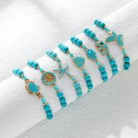 Zinc Alloy Turquoise Bracelets, with turquoise & Wax Cord & Resin, plated & for woman, skyblue 