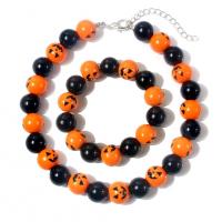 Wood Bracelet and Necklace, Pumpkin, Halloween Jewelry Gift & for woman 