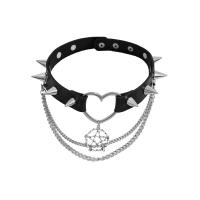Fashion Choker Necklace, PU Leather, with iron chain & Zinc Alloy, Heart, platinum color plated, multilayer & with rivet stud & punk style & for woman Approx 15.7 Inch 