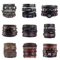 Cowhide Bracelets, Split Layer Cowhide Leather, with PU Leather & Zinc Alloy, vintage & multilayer & Unisex Approx 7 Inch 
