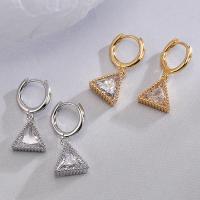 Cubic Zircon Brass Earring, Triangle, plated, fashion jewelry & micro pave cubic zirconia & for woman 