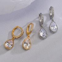 Cubic Zircon Brass Earring, Teardrop, plated, fashion jewelry & micro pave cubic zirconia & for woman 