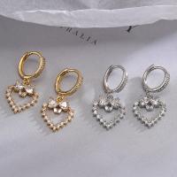 Cubic Zircon Brass Earring, Heart, plated, fashion jewelry & micro pave cubic zirconia & for woman 