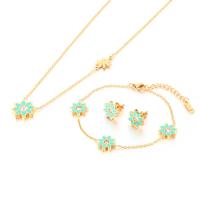 Enamel Stainless Steel Jewelry Sets, 304 Stainless Steel, Stud Earring & bracelet & necklace, Flower, Vacuum Ion Plating, fashion jewelry & for woman & with rhinestone 