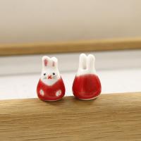 Animal Porcelain Beads, Rabbit, hand drawing, DIY [