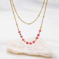 Gemstone Necklaces, 304 Stainless Steel, with Rhodochrosite, plated, for woman, golden 