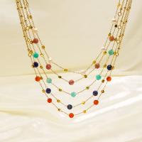 Gemstone Necklaces, 304 Stainless Steel, with Lapis Lazuli & ​Amazonite​ & Rhodochrosite & Red Agate & Yellow Shell & Freshwater Pearl, with 5CM extender chain, plated & for woman, golden Approx 41 cm 