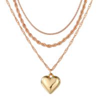 Multi слой ожерелье, цинковый сплав, Сердце, плакирован золотом, Французская веревочной цепь & многослойный & Женский, длина:Приблизительно 16-19.7 дюймовый, продается PC