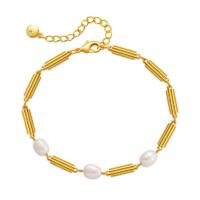 Cultured Freshwater Pearl Brass Bracelet, with Freshwater Pearl, with 2.36inch extender chain, 18K gold plated, fashion jewelry & for woman, golden Approx 6.49 Inch [