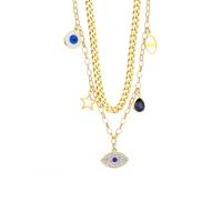 Evil Eye Jewelry Necklace, 304 Stainless Steel, with 1.97inch extender chain, gold color plated, Double Layer & for woman & enamel & with rhinestone, golden, 16.5mm Approx 16.14 Inch, Approx 17.72 Inch 