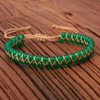 Aventurine Bracelets, Green Aventurine, with Wax Cord, handmade, Double Layer & Adjustable & Unisex Approx 5.9-11.81 Inch 