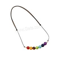 Gemstone Necklaces, with Wax Cord, Round, handmade, adjustable & for woman, mixed colors Approx 40-65 cm 