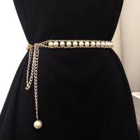 Messing Piercing Hantel, Aluminium, mit ABS-Kunststoff-Perlen, rund, plattiert, Modeschmuck, goldfarben, Länge:115 cm, verkauft von PC