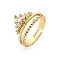 Cubic Zirconia Micro Pave Brass Finger Ring, Crown, plated, fashion jewelry & micro pave cubic zirconia, golden, Ring inner ~19mm 