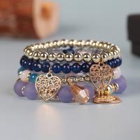 Wrap Bracelets, Glass Beads, with Plastic & Zinc Alloy & Acrylic, Heart, 4 pieces & fashion jewelry & Unisex 