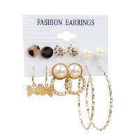 Plastic Pearl Zinc Alloy Earring, with Plastic Pearl & Acrylic, gold color plated, 6 pieces & for woman & with rhinestone, earring length 10mm, 30mm, 60mm 