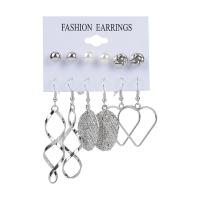 Plastic Pearl Zinc Alloy Earring, with Plastic Pearl, plated, 6 pieces & for woman & hollow earring length 10-70mm 