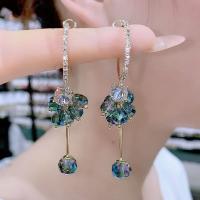 Crystal Drop Earring, Flower, plated, for woman & with rhinestone 