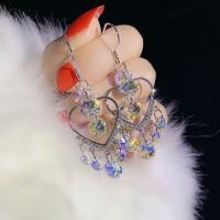 Crystal Drop Earring, with Zinc Alloy, Heart, silver color plated, for woman & with rhinestone & hollow 50mm 