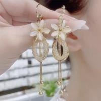 Cats Eye Earring, Zinc Alloy, with Cats Eye, Flower, gold color plated, Korean style & for woman 